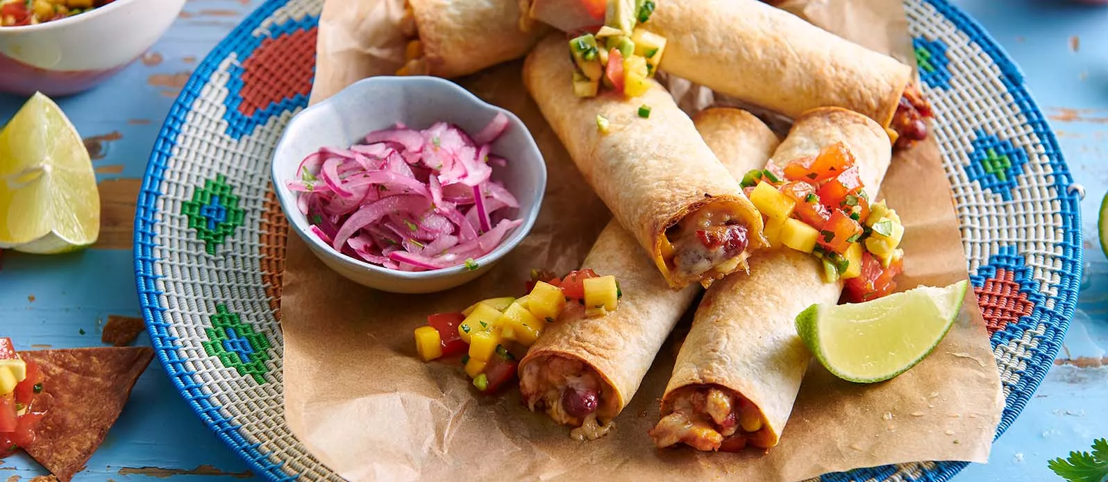 Krispiga röda bönor, majs & paprika Taquitos