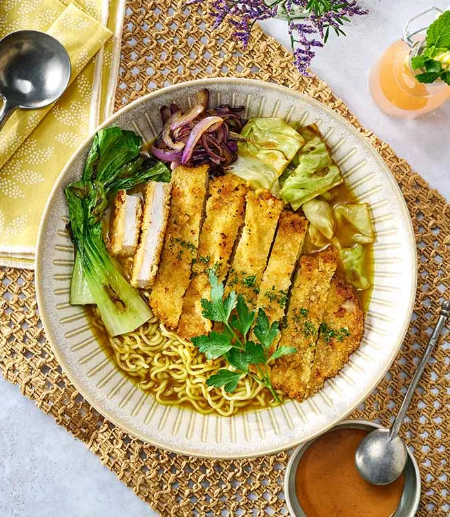 Curryschnitzel- ramen med teriyaki