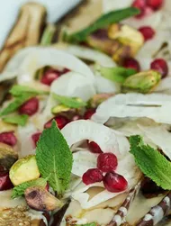 Grillad aubergine med soja-tahin-dressing