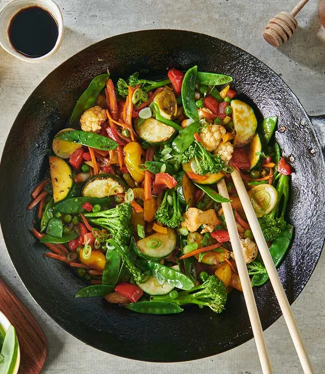 Sweet & sour vegetarisk wok