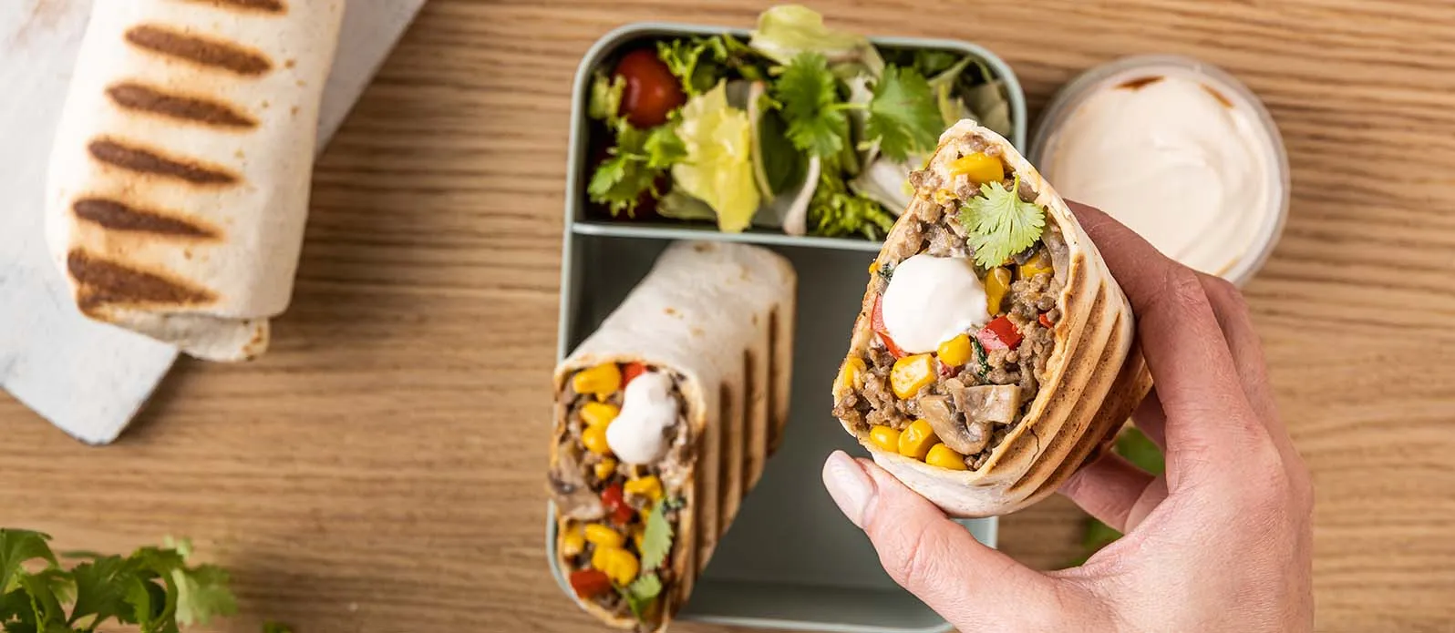Burrito med nötkött, svamp och majs