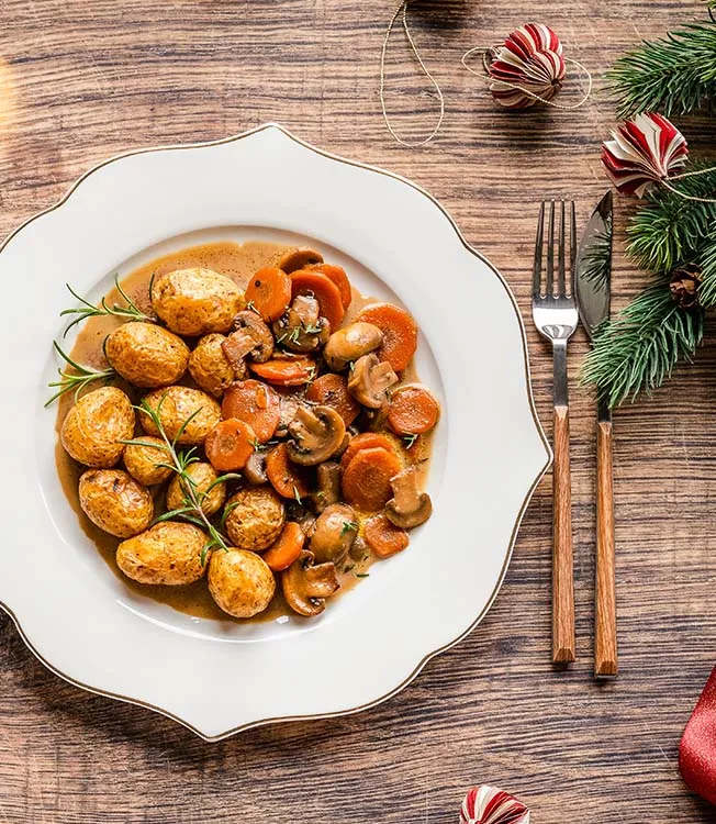 Vegetarisk gryta med svamp och mörk öl