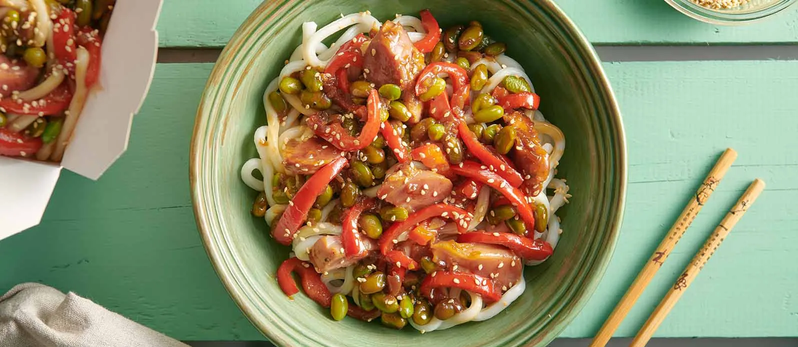 Teriyaki öl-fläsklägg med udon