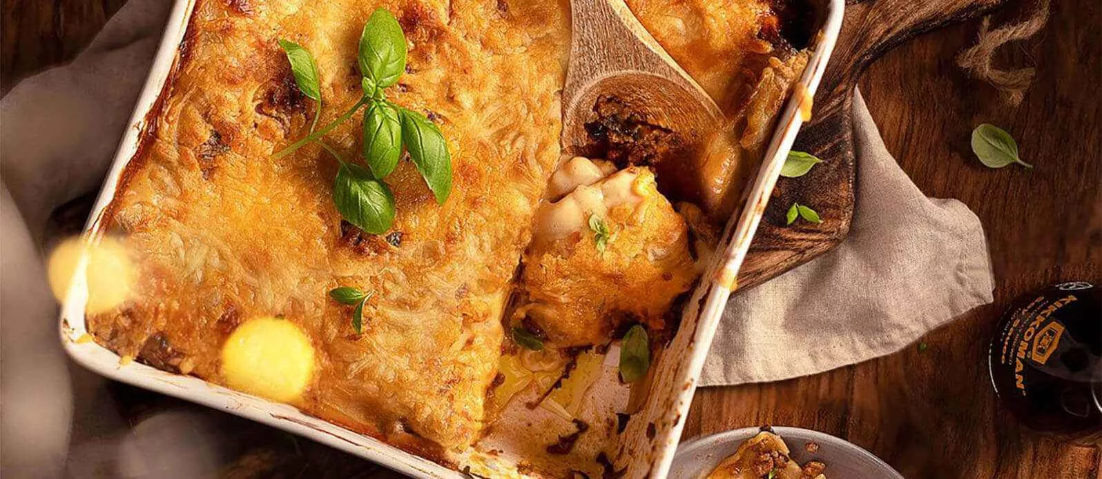 Kryddig biff- och spenatlasagne