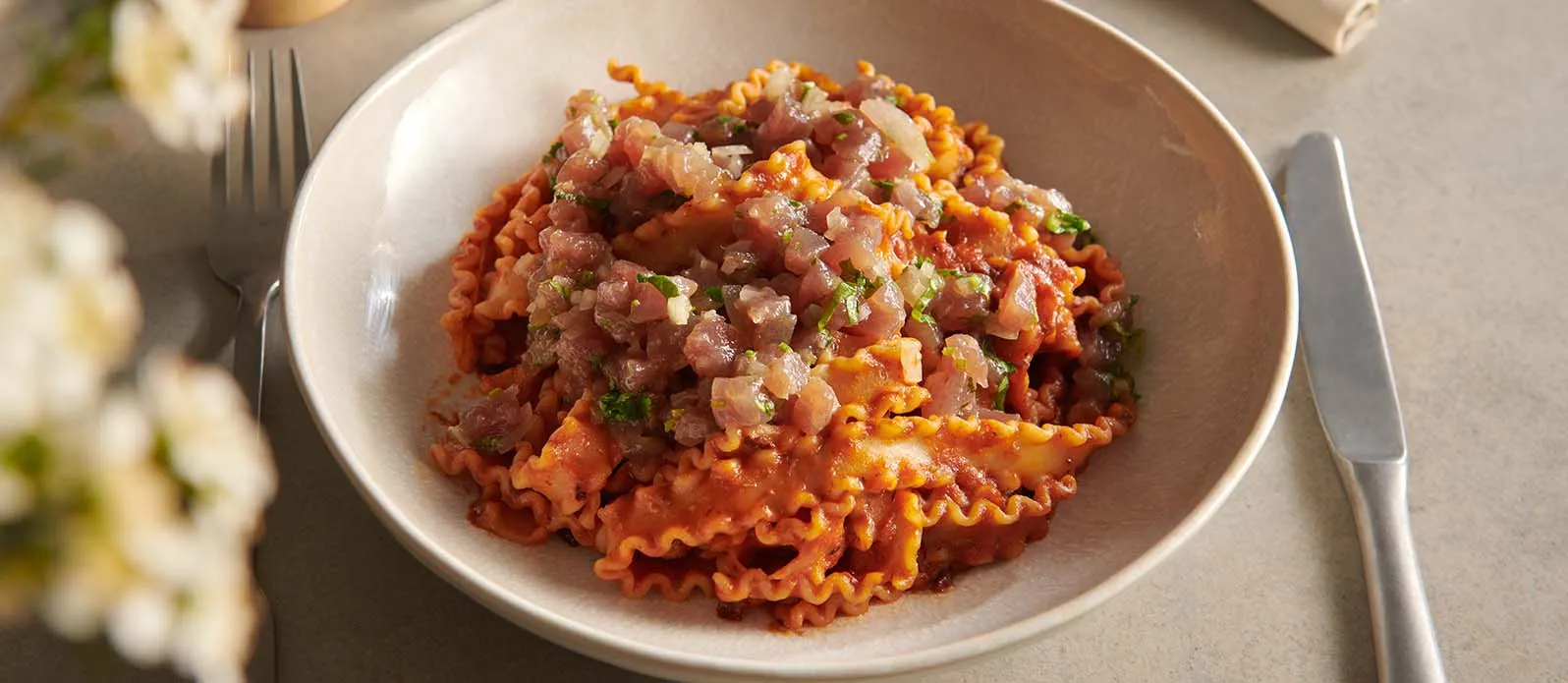 Mafaldine med tonfisktartar och chipotlesås