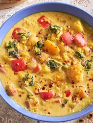 Moong dal med pumpa, mango och kokos