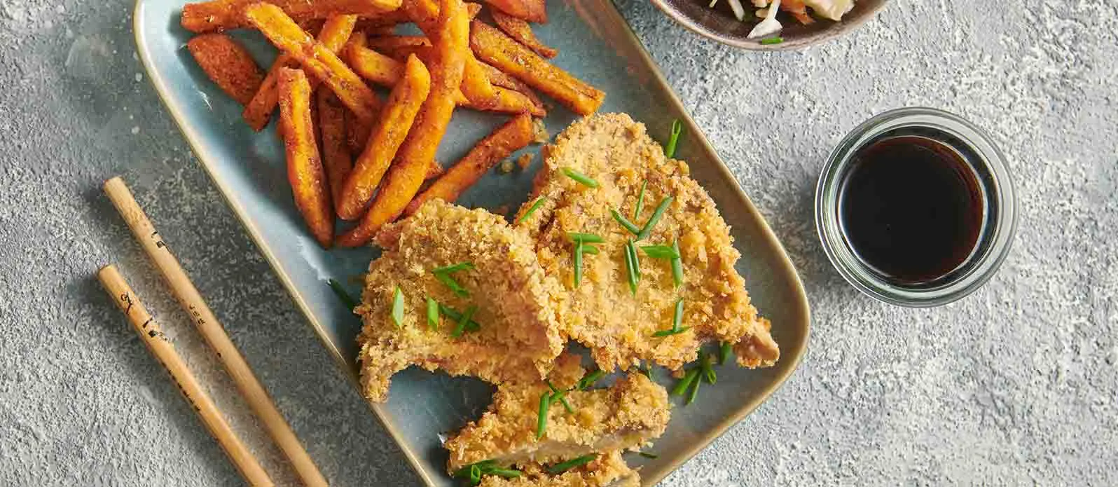 Stekt svamp à la tonkatsu med sötpotatischips