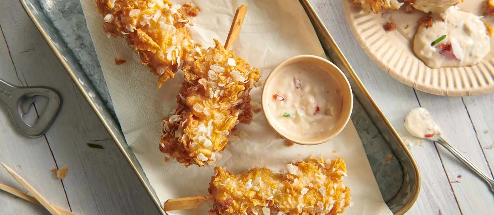 “Corn dog” i koreansk stil med citrusmajonnäs