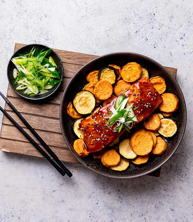 Teriyaki lax med sötpotatisgrönsaker