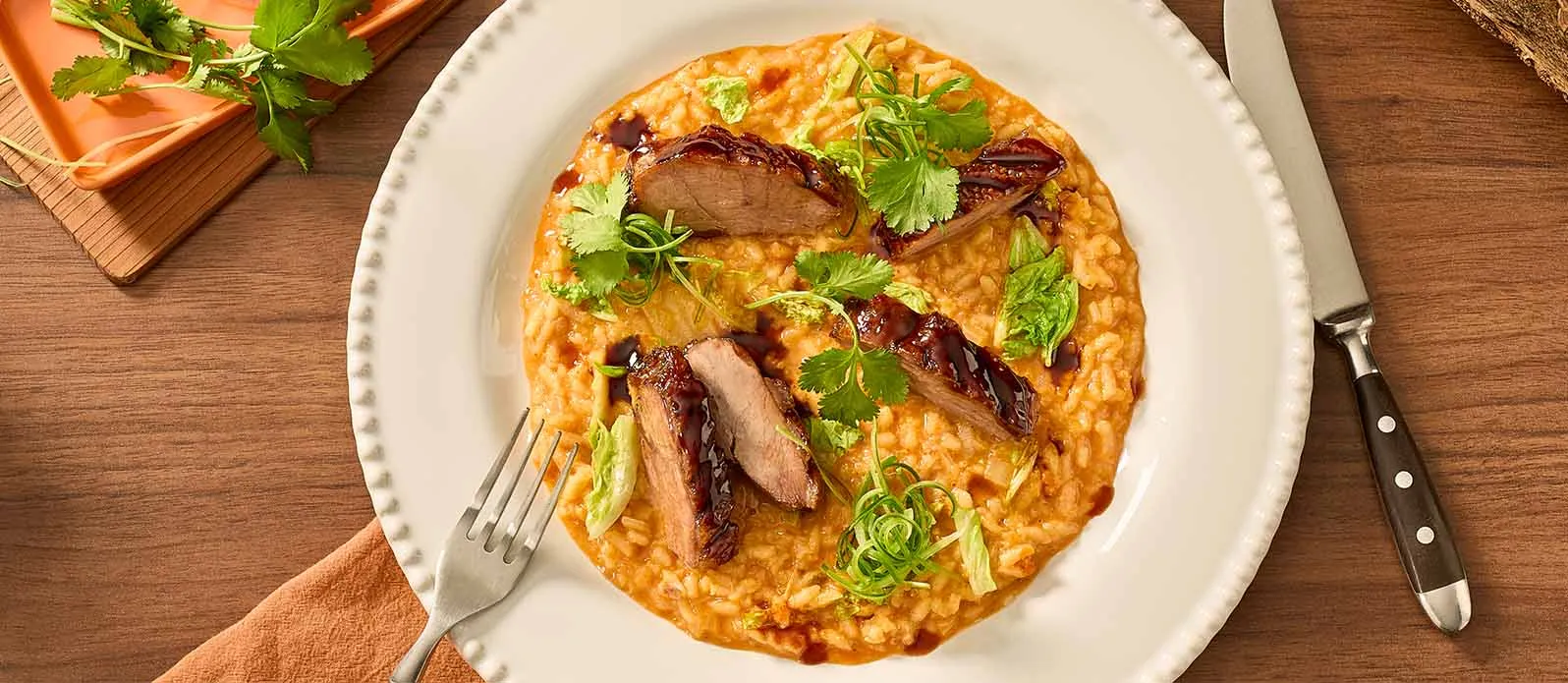 Kimchirisotto med krispigt gåsbröst