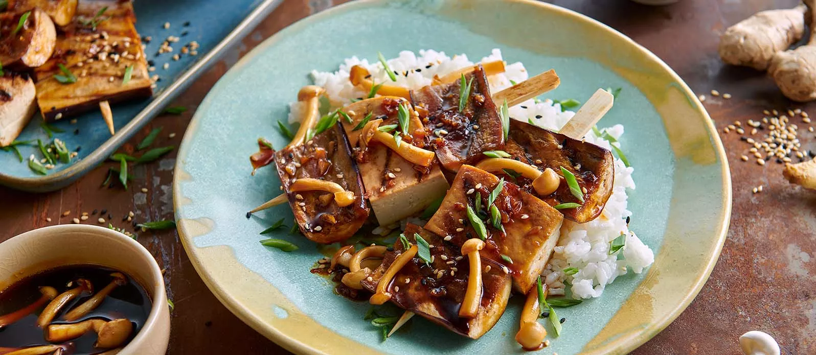 Tofu- och auberginespett