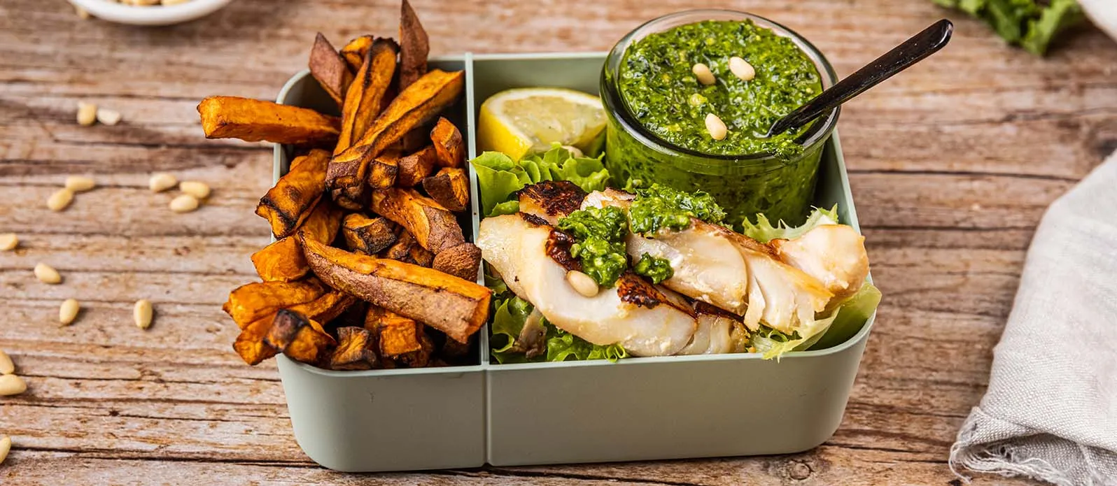 Grillad torsk med pommes frites av sötpotatis