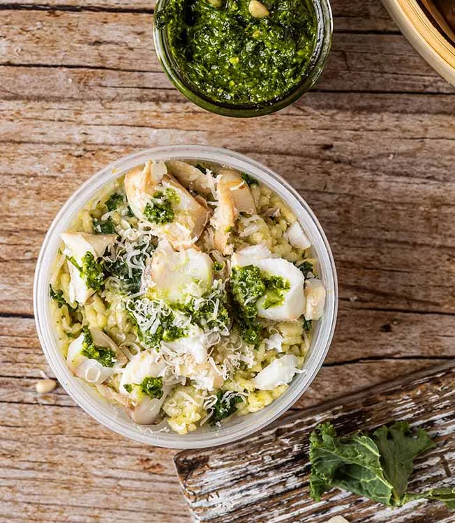 Krämig risotto med grönkål och torsk