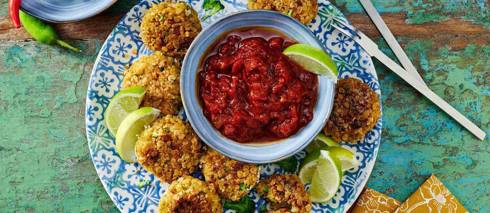 Broccoli & ostfritters med teriyaki tex-mex salsa