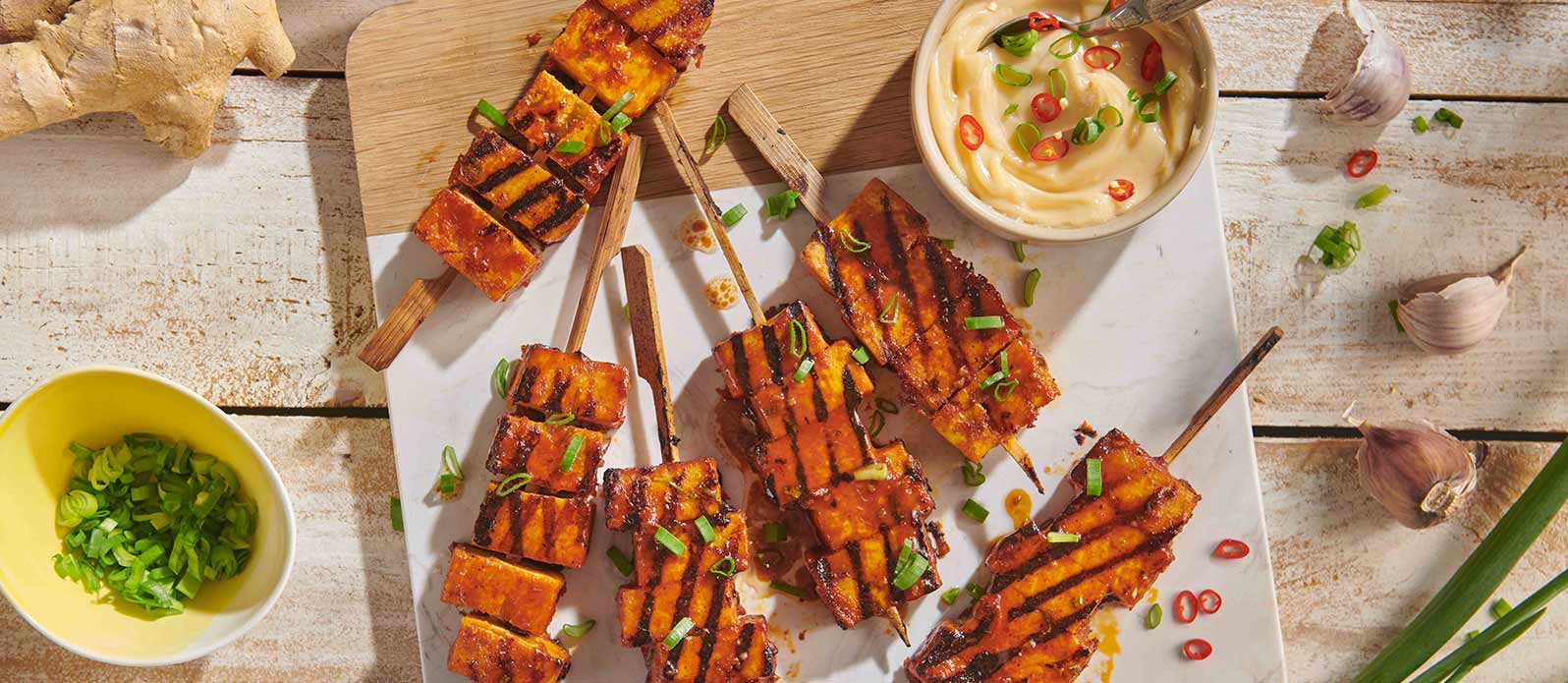 Teriyaki-marinerade tofuspett