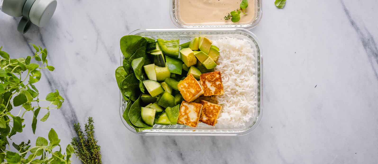 Skål med stekt halloumi