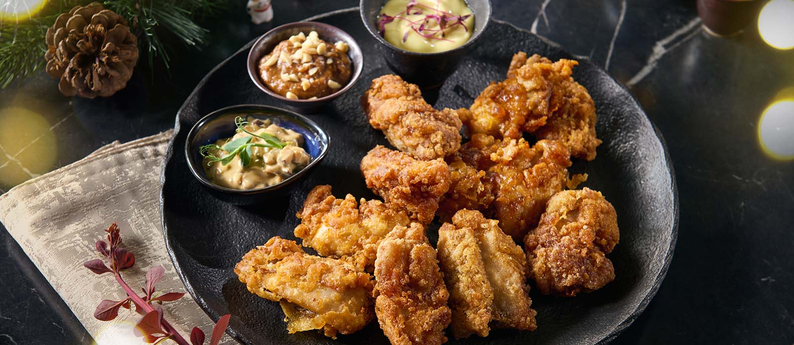 Triple-dip-kyckling: wasabi, svamp och jordnötter