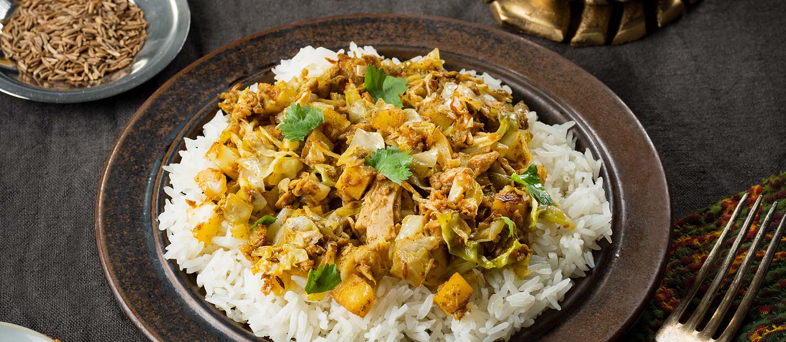Garam masala wokad kål och tonfisk