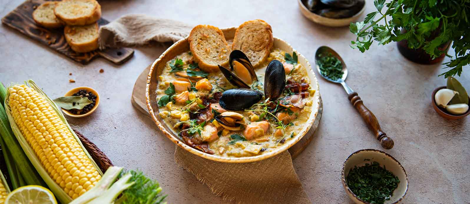 Mussel- och laxsoppa