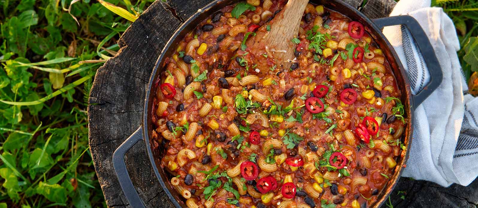 Chili mac med kyckling och cheesy mac 'n' cheese