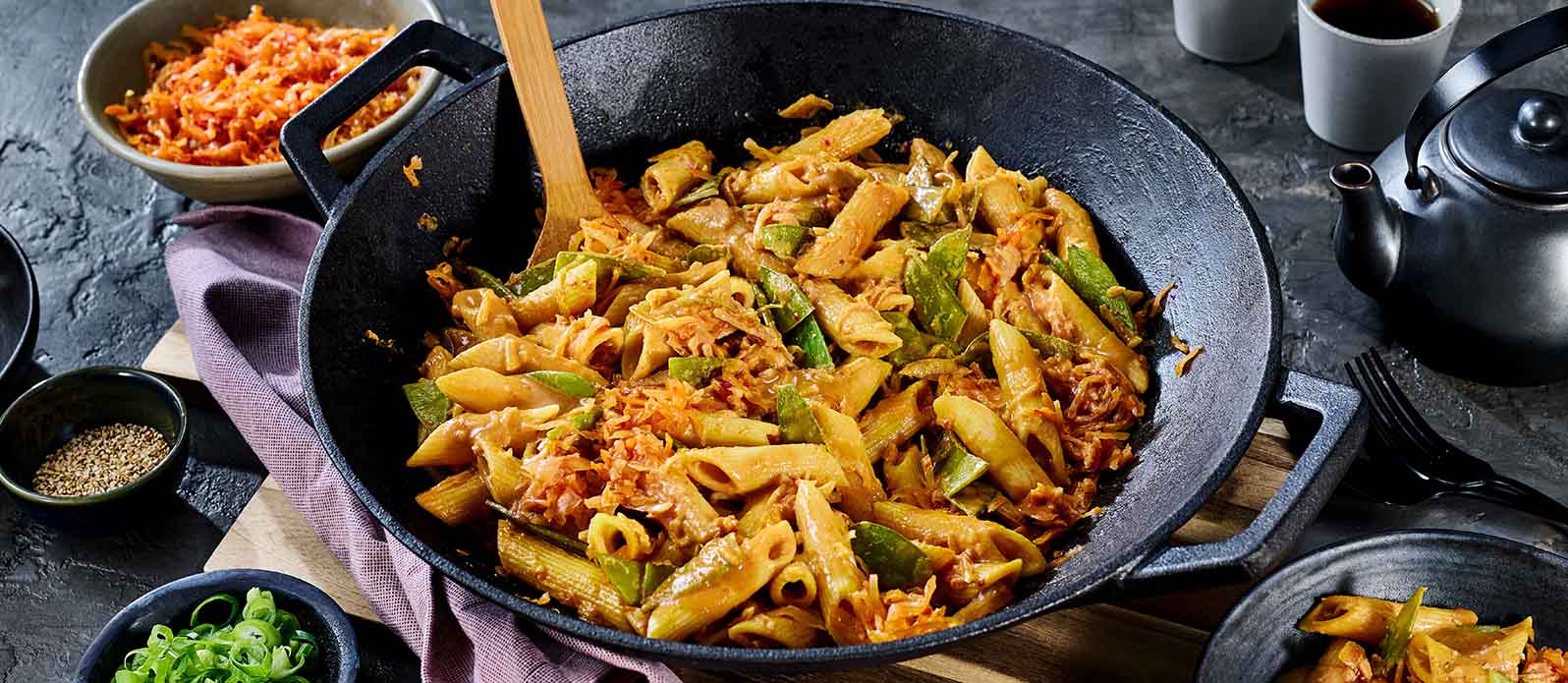 Krämig gochujang pasta med kimchi
