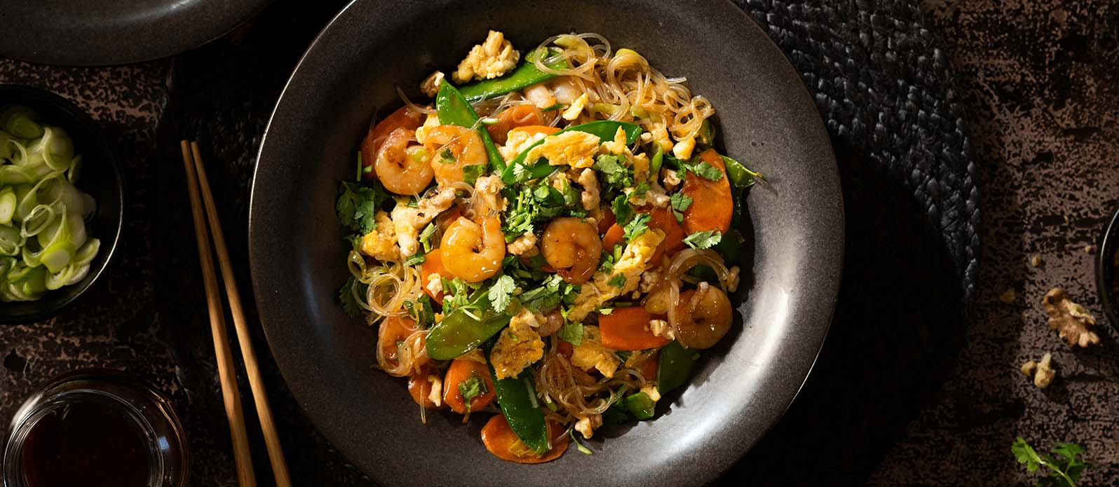Teriyaki-glasnudlar med jätteräkor