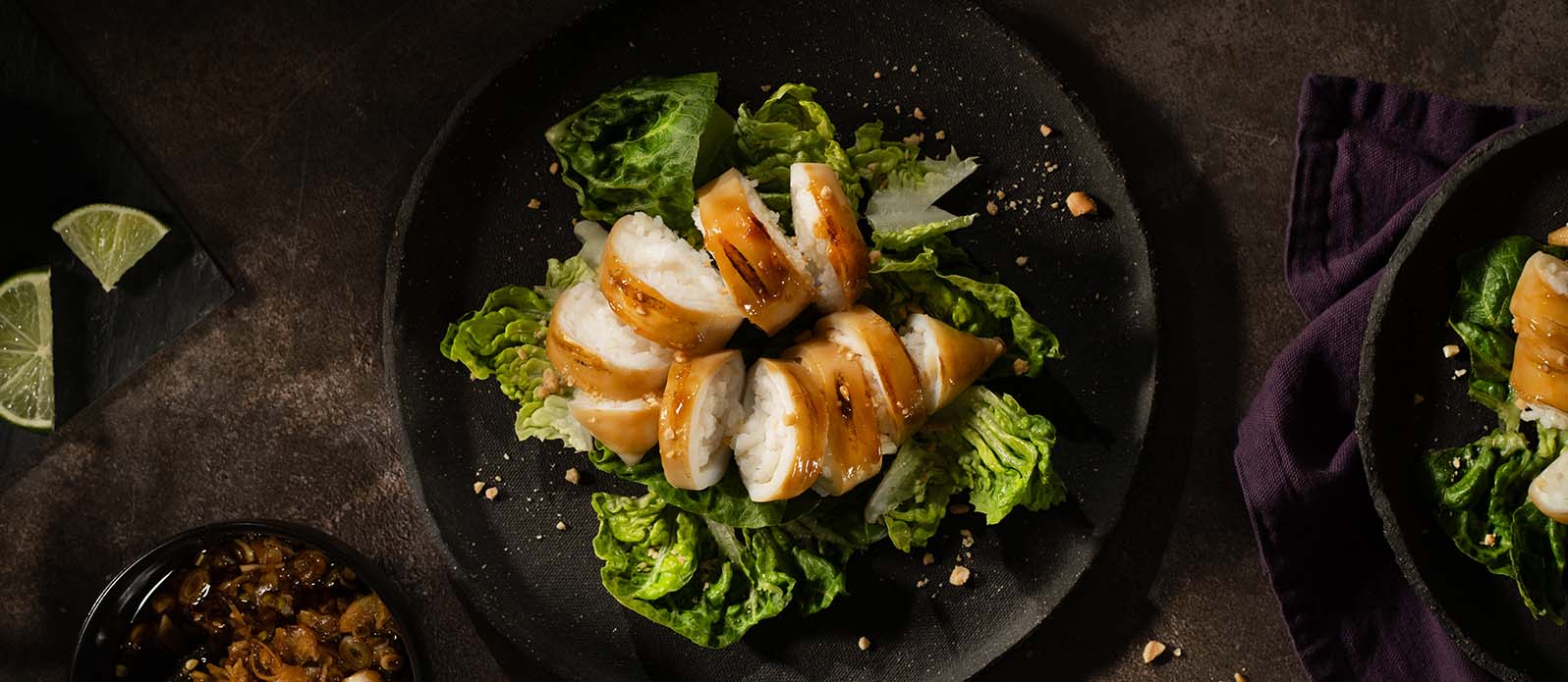 Teriyaki-bläckfisk fylld med sushiris